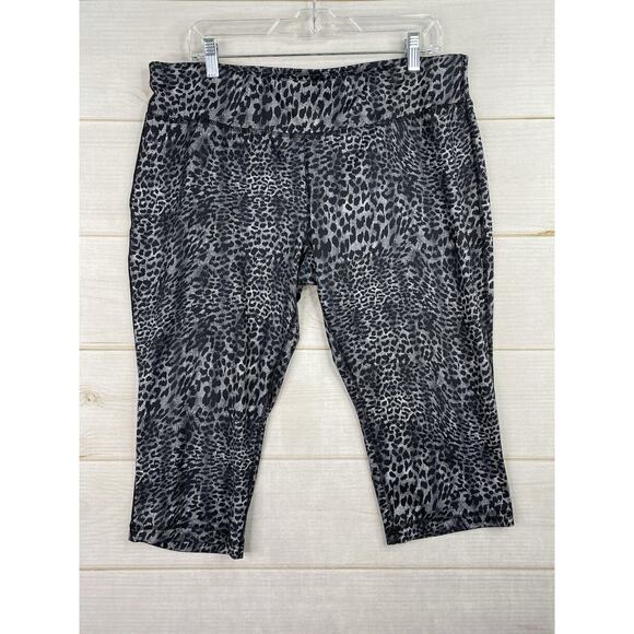 Danskin Now Capri Pants Womens XL 16/18 Black Animal Print Fitted Drawstring - Picture 1 of 12